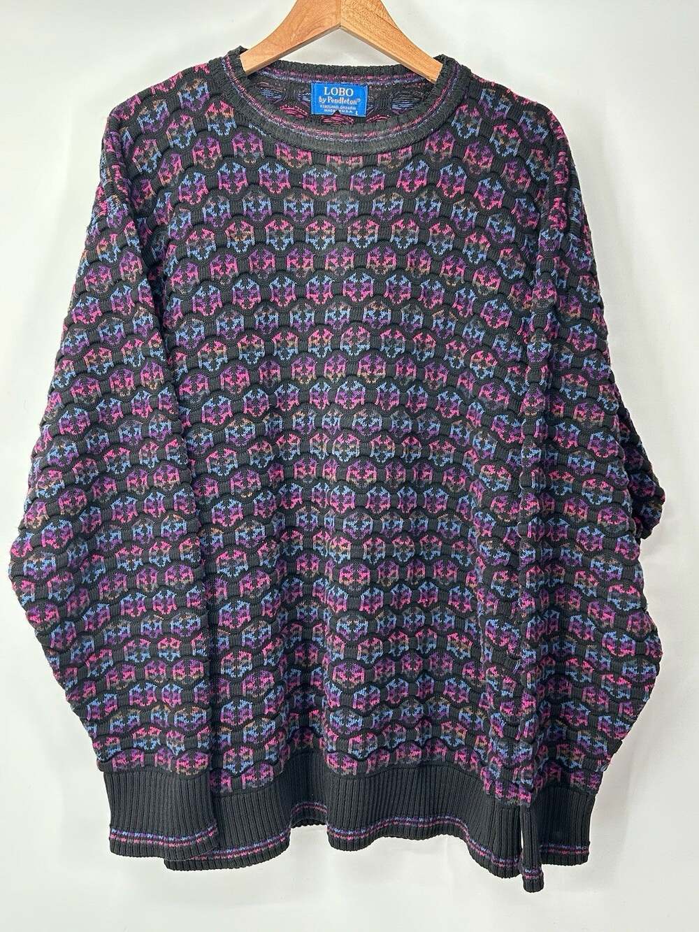 Vintage Lobo By Pendleton Sweater Mens L Multicolor Geometric Crewneck USA 90s